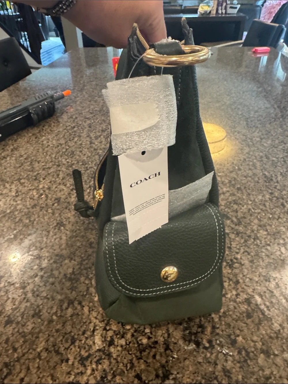 Coach Pebbled Leather Backpack in Dark Green with Gold Hardware